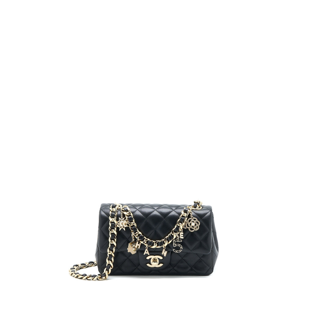 Chanel Mini Rectangular with Coco Bag Charm Limited Edition Lambskin Black L
