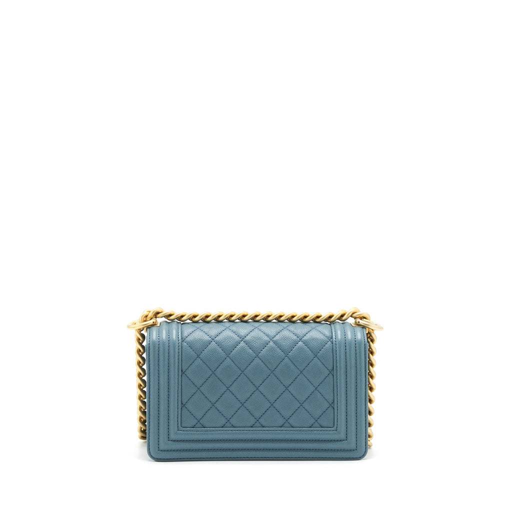 Chanel Small Boy Bag Caviar Greyish Blue Brushed