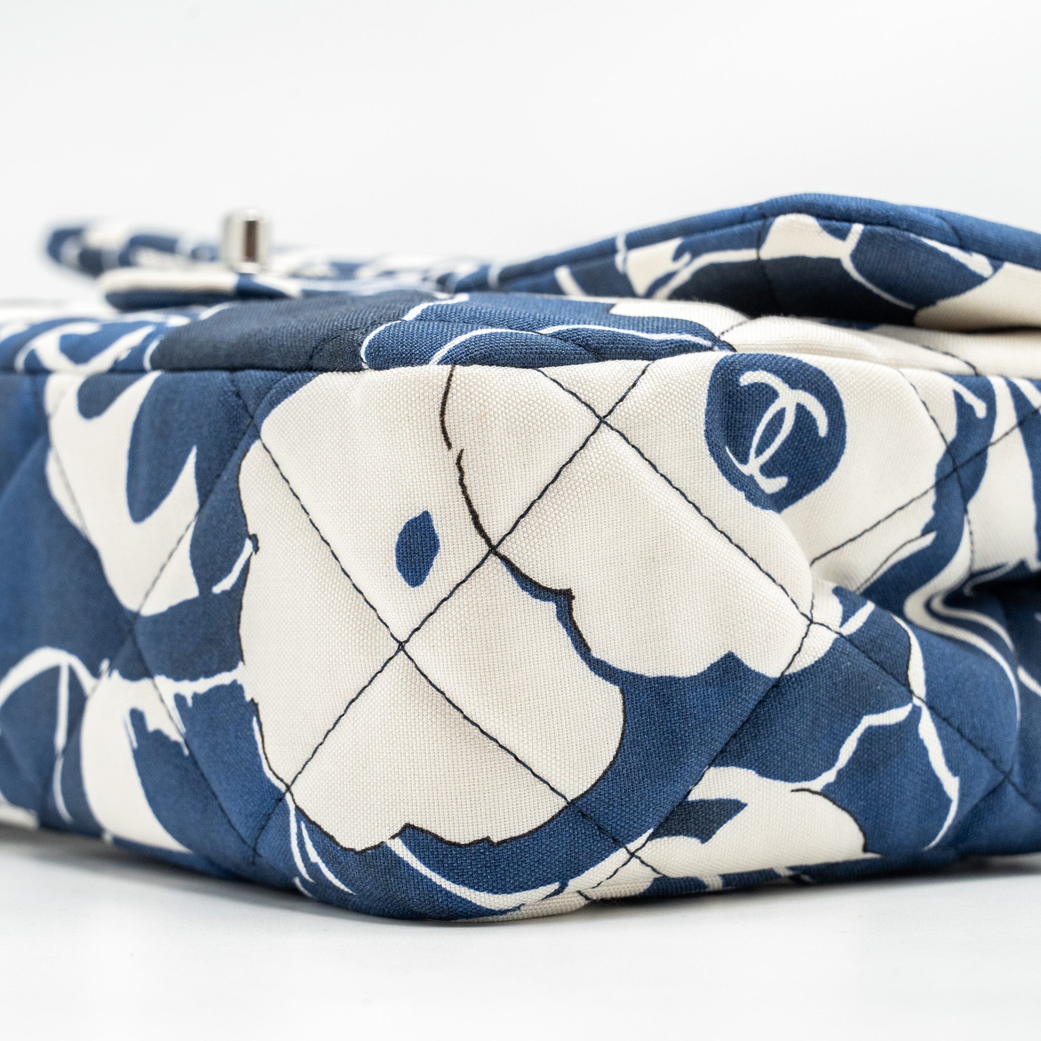 Chanel Medium Limited Edition Flora Printed Classic Flap Bag Silk Blue/WHITE  (Microchip)