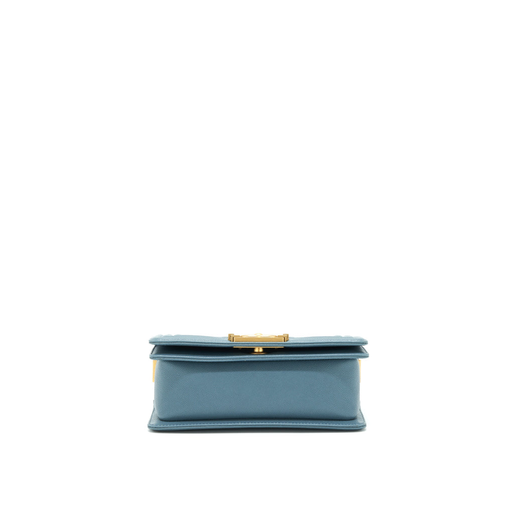 Chanel Small Boy Bag Caviar Greyish Blue Brushed