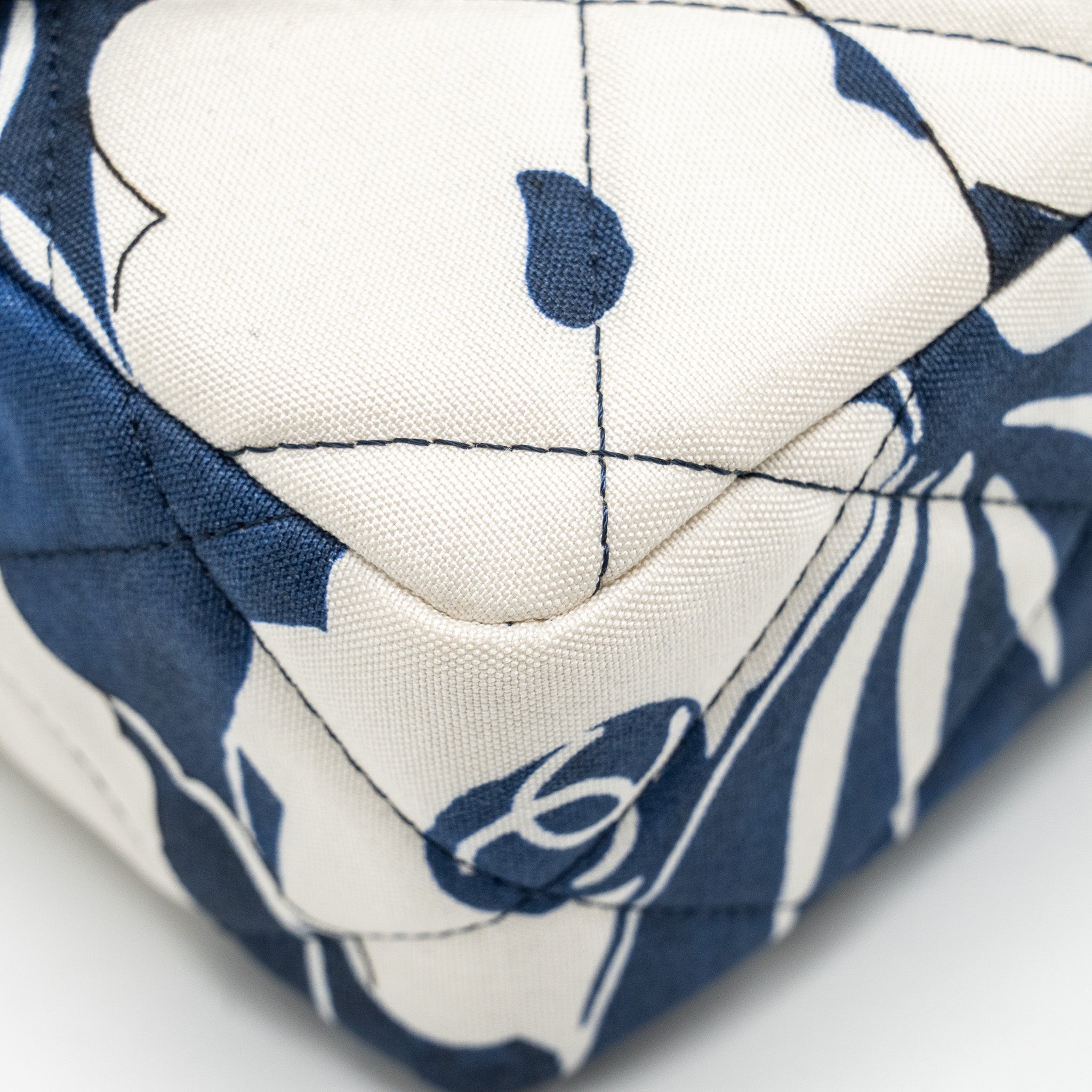Chanel Medium Limited Edition Flora Printed Classic Flap Bag Silk Blue/WHITE  (Microchip)