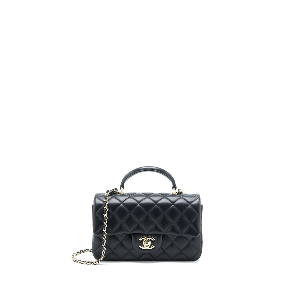 Chanel Top Handle Mini Rectangular Flap Bag Lambskin Black L (Microchip)