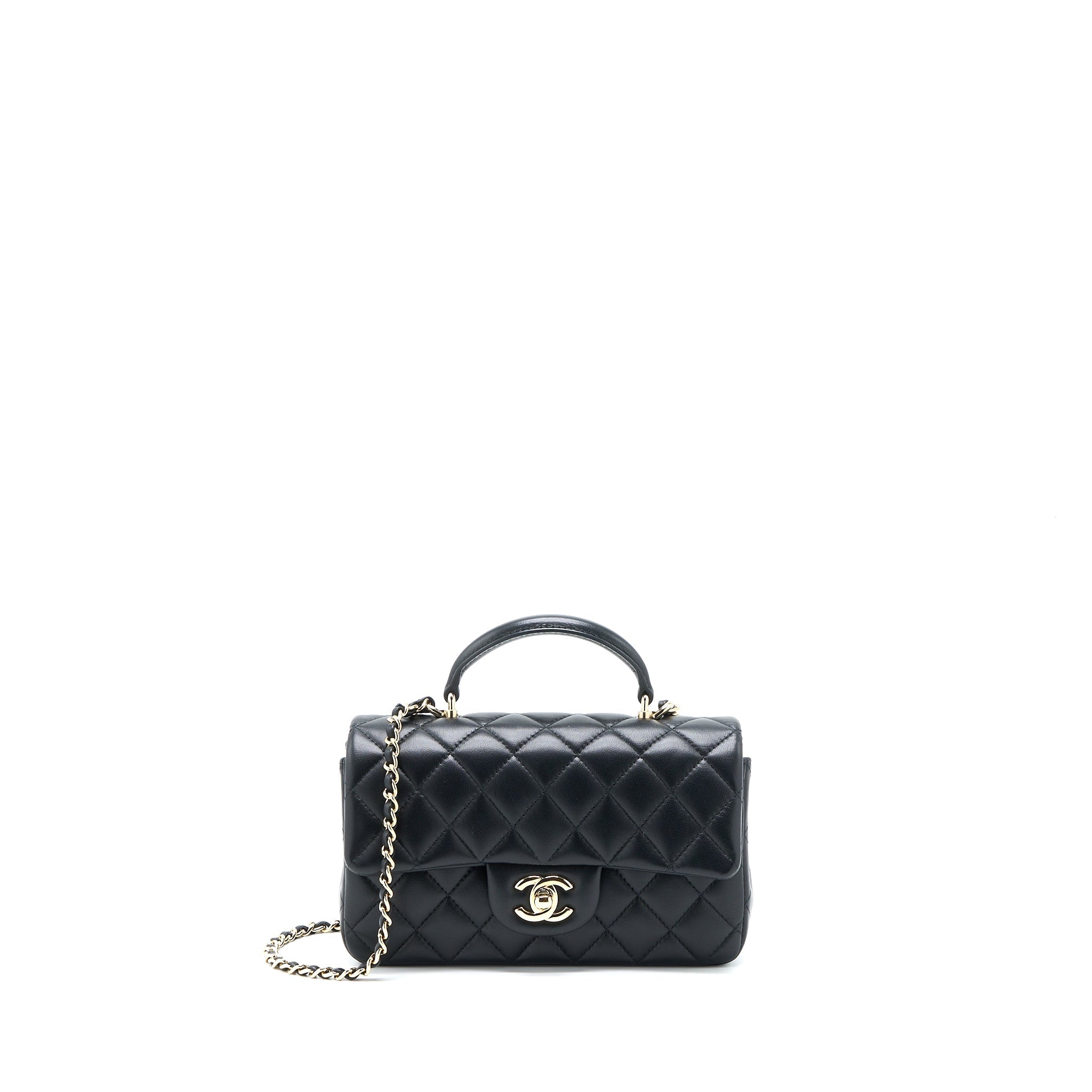 Chanel Top Handle Mini Rectangular Flap Bag Lambskin Black L (Microchip)