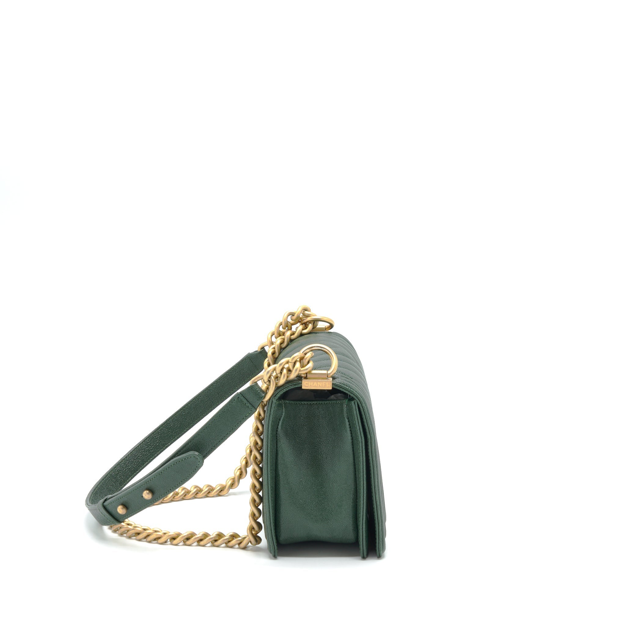 Chanel Chevron Medium Boy Bag Caviar Green Brushed
