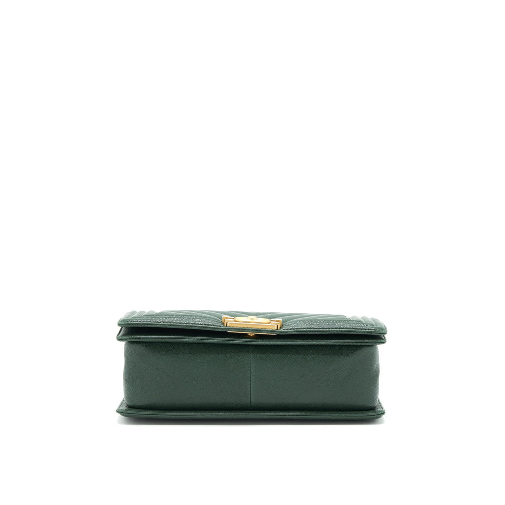 Chanel Chevron Medium Boy Bag Caviar Green Brushed