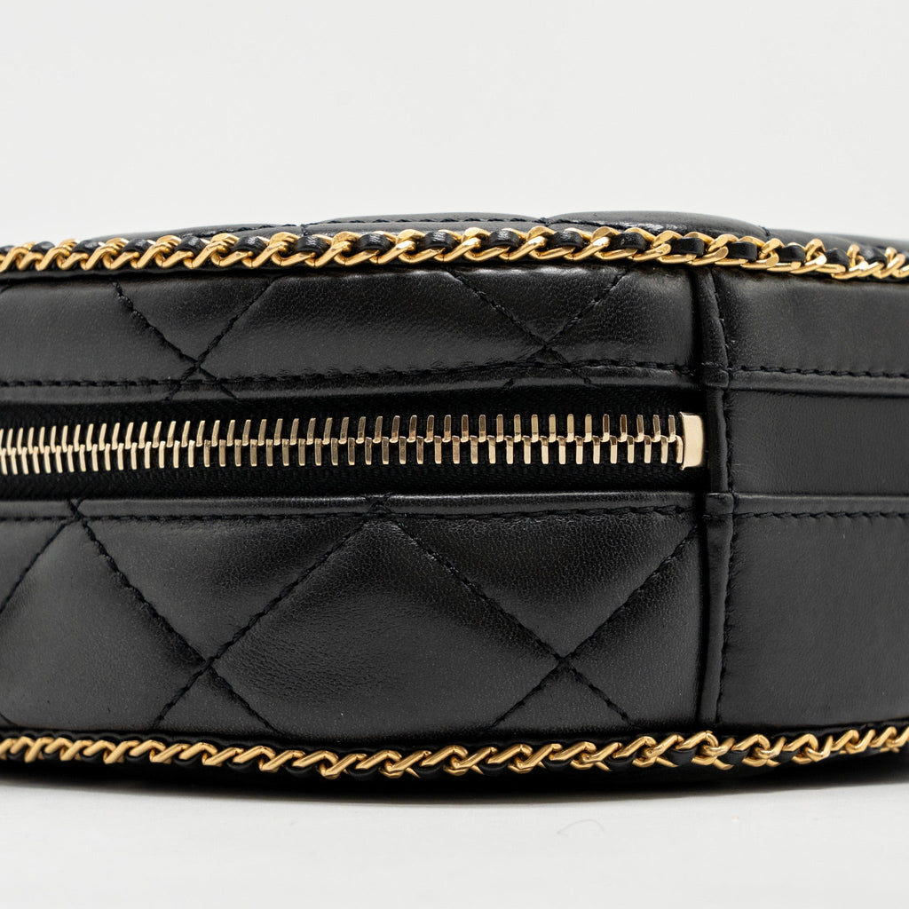 CHANEL Round Vanity With Chain Lambskin Black  (Microchip)
