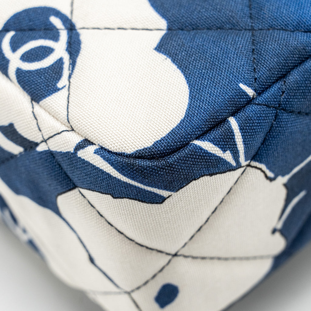 Chanel Medium Limited Edition Flora Printed Classic Flap Bag Silk Blue/WHITE  (Microchip)