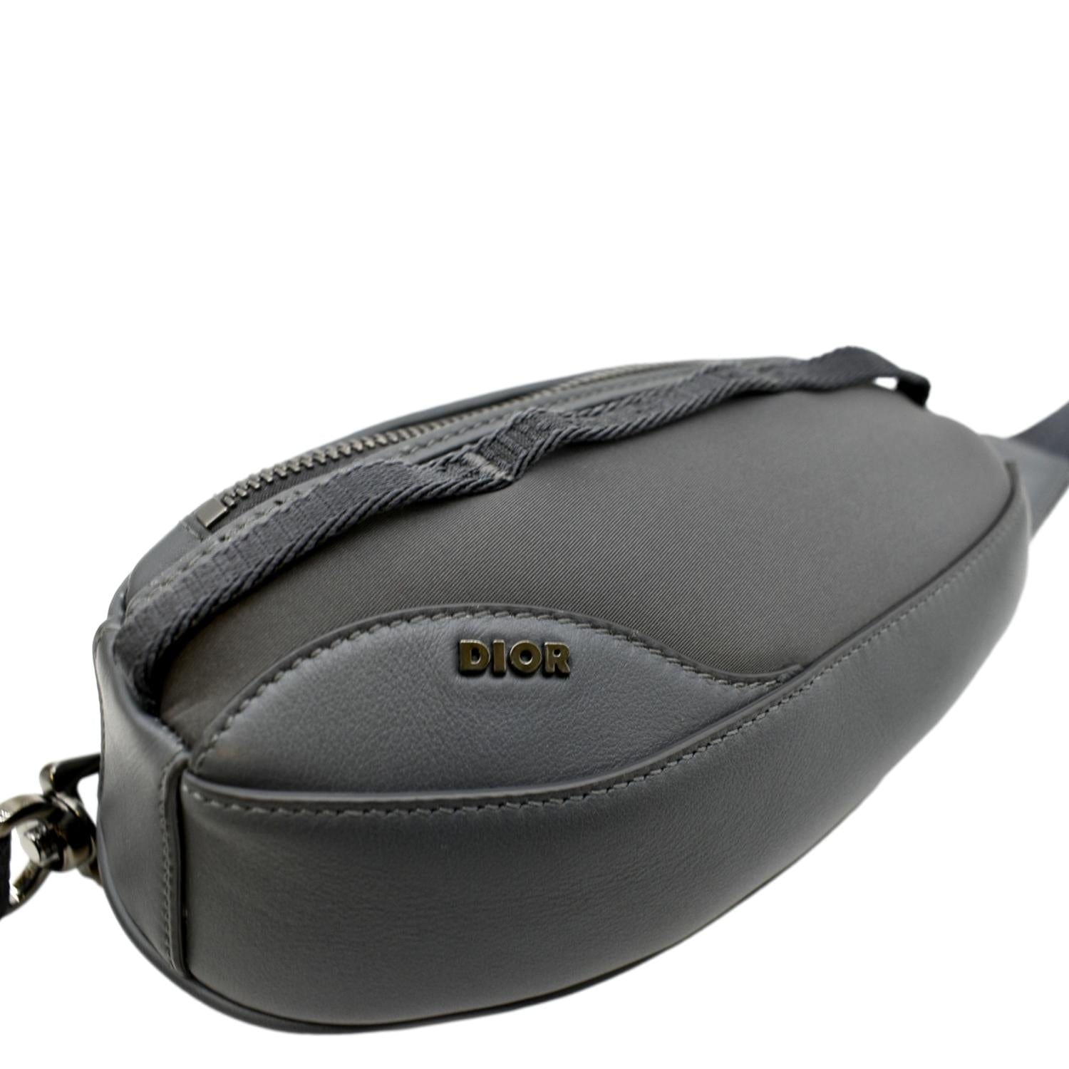 CHRISTIAN DIOR Scarab Calfskin Leather Crossbody Bag Grey