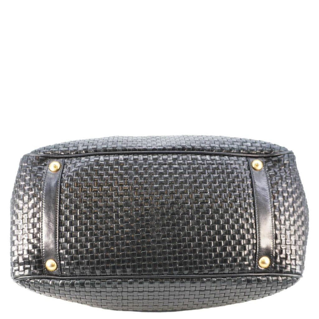 PRADA Frame Woven Madra Leather Tote Bag Black