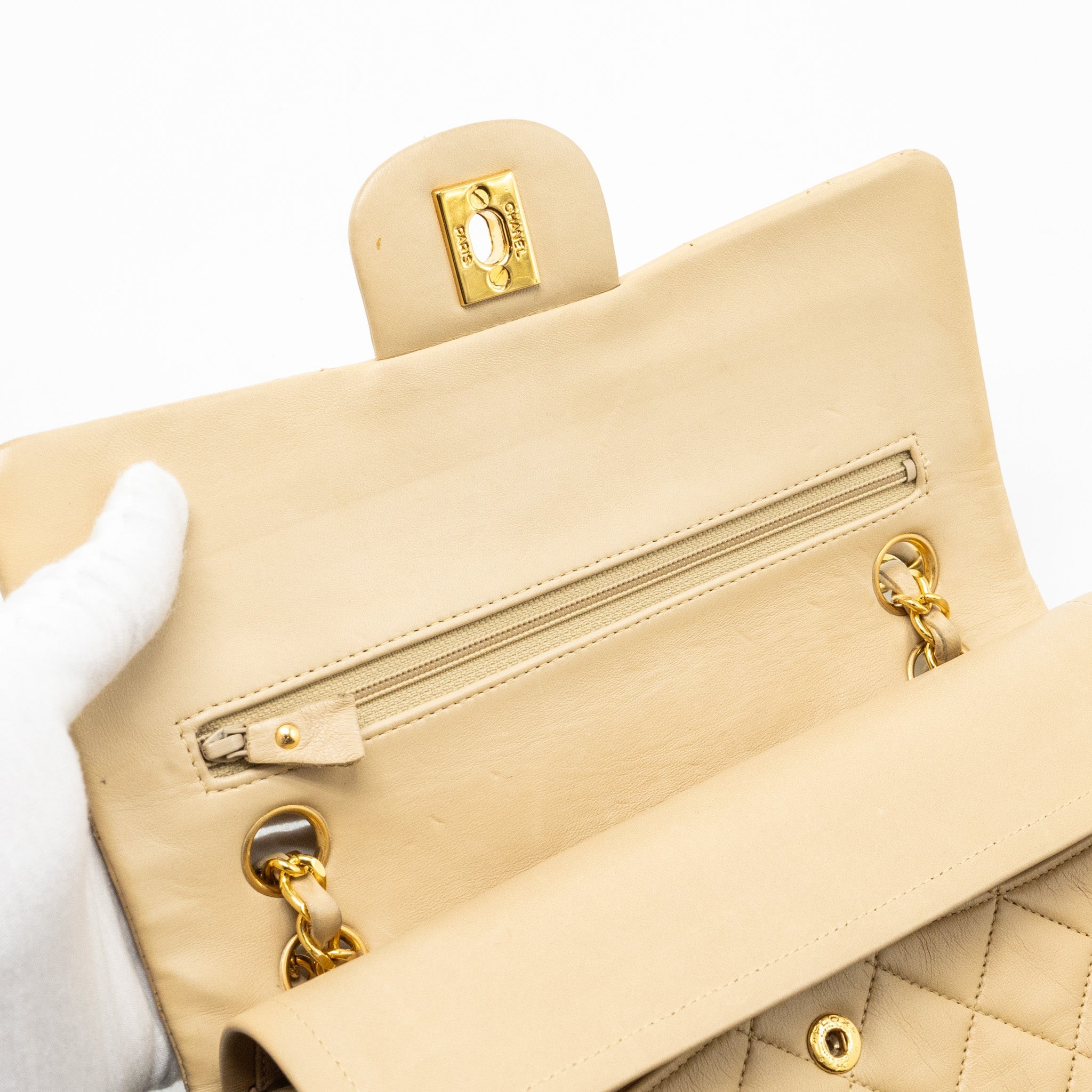 Chanel vintage Small classic flap bag lambskin beige