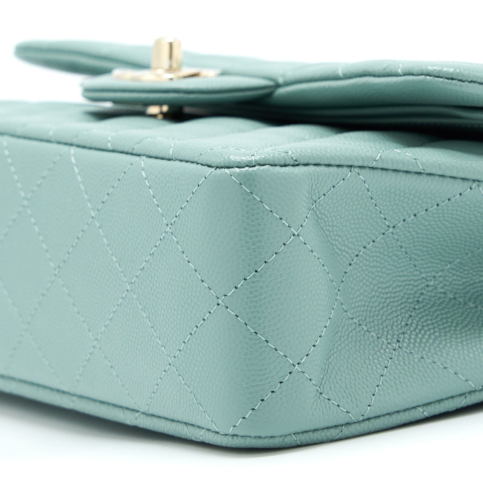 Chanel 22C Small Classic Double Flap Bag Caviar NG124 Greyish Green L (Microchip)