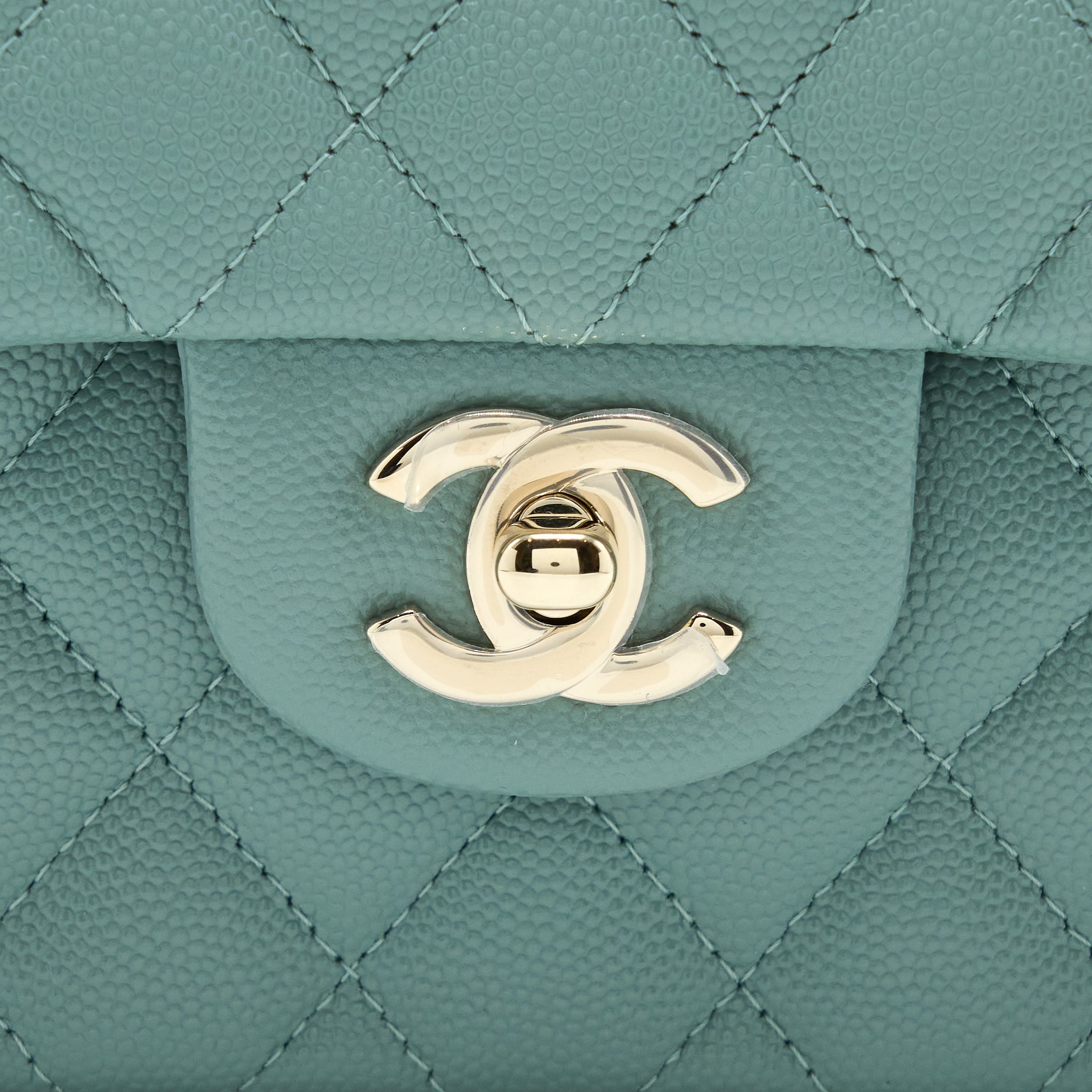 Chanel 22C Small Classic Double Flap Bag Caviar NG124 Greyish Green L (Microchip)