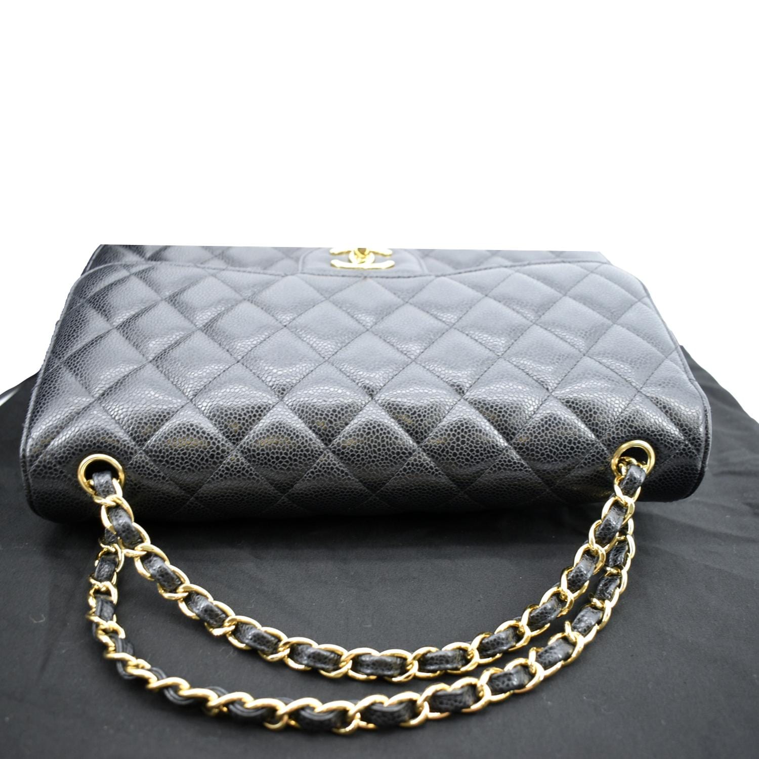 CHANEL Classic Jumbo Double Flap Quilted Caviar Leather Shoulder Bag Black