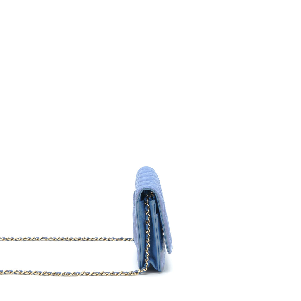 Chanel Classic Wallet On Chain Caviar Light Blue L