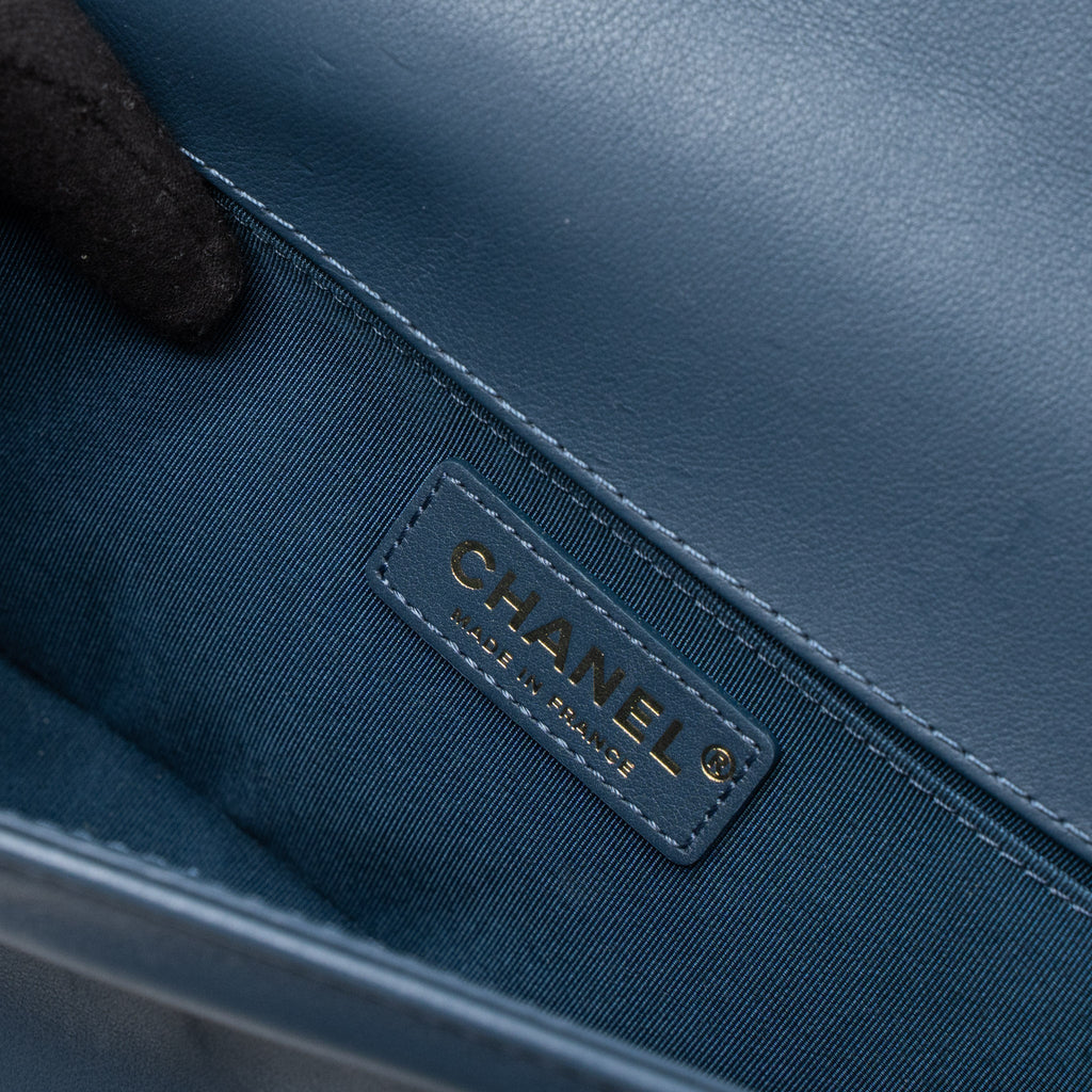 Chanel Top Handle Boy Bag Lambskin Dark Blue Brushed