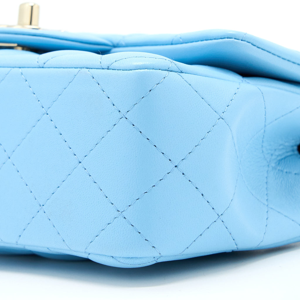 Chanel Mini Rectangular Flap Bag Lambskin Blue L (Microchip)