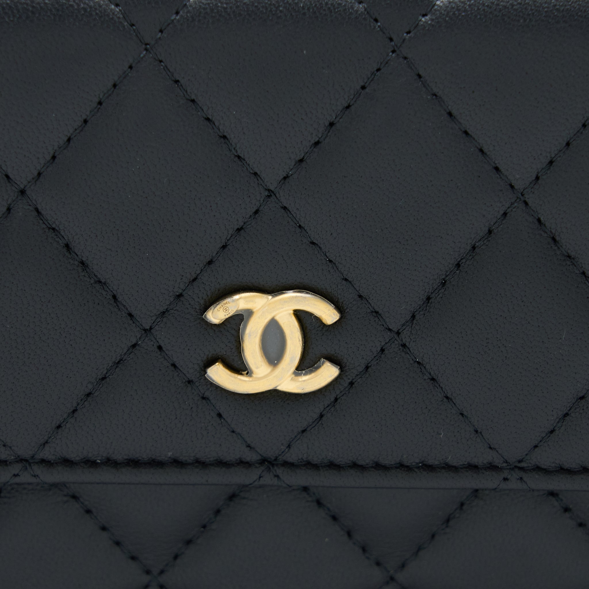 Chanel Pearl Crush Mini Wallet On Chain Lambskin Black Brushed  (Microchip)
