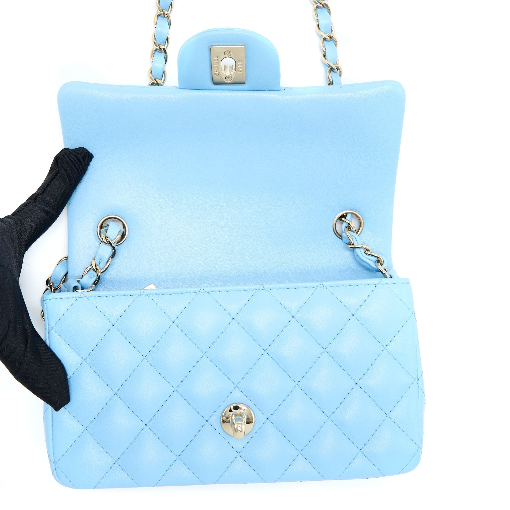 Chanel Mini Rectangular Flap Bag Lambskin Blue L (Microchip)