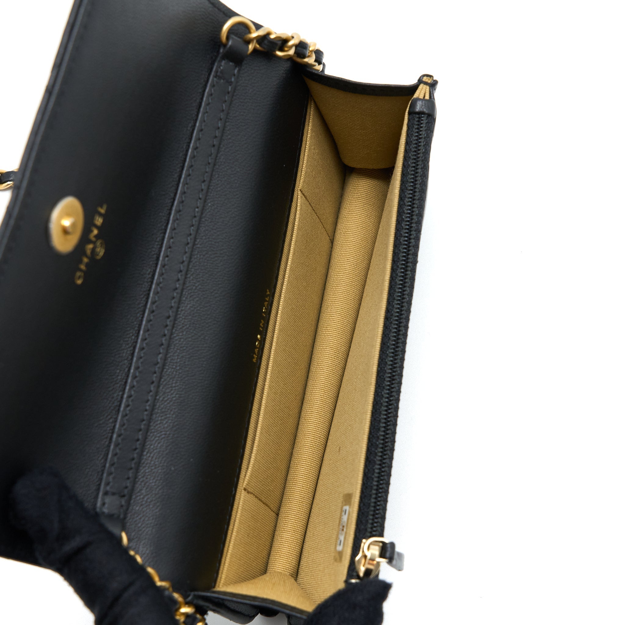 Chanel Pearl Crush Mini Wallet On Chain Lambskin Black Brushed  (Microchip)