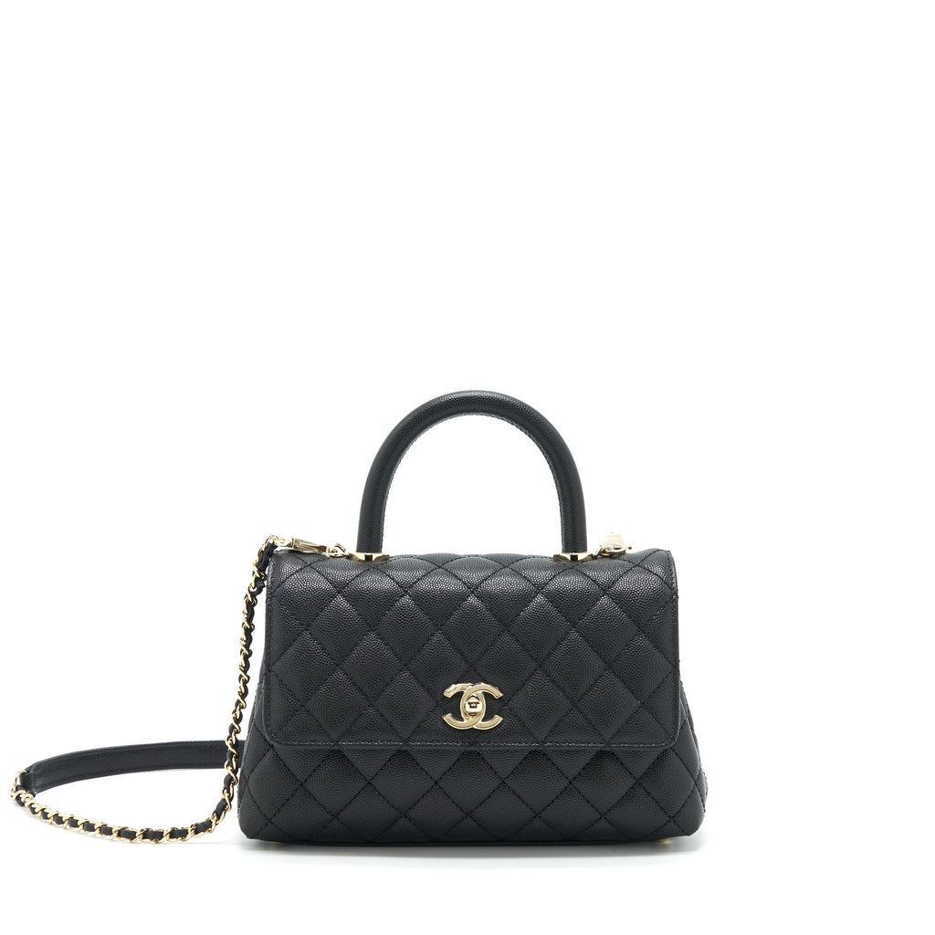 Chanel 22P Small Coco Handle Caviar Black L