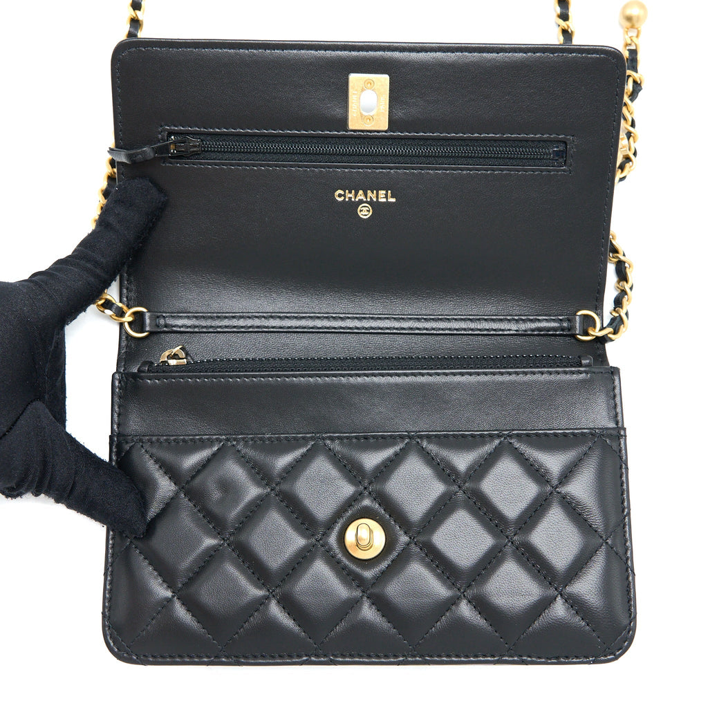 Chanel Pearl Crush Wallet on Chain Lambskin Black  (Microchip)