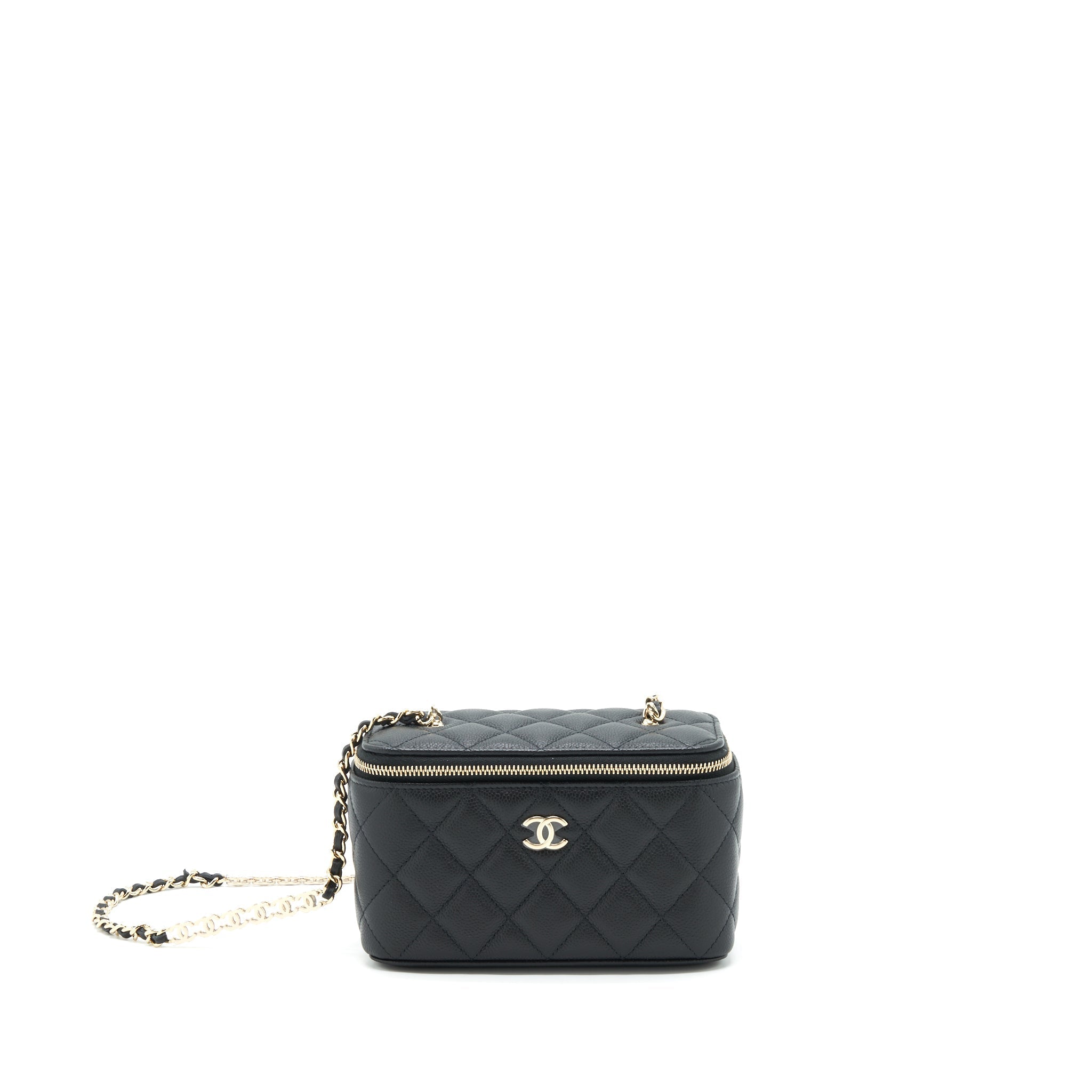 Chanel 22P Long Vanity With Logo Chain Caviar Black L