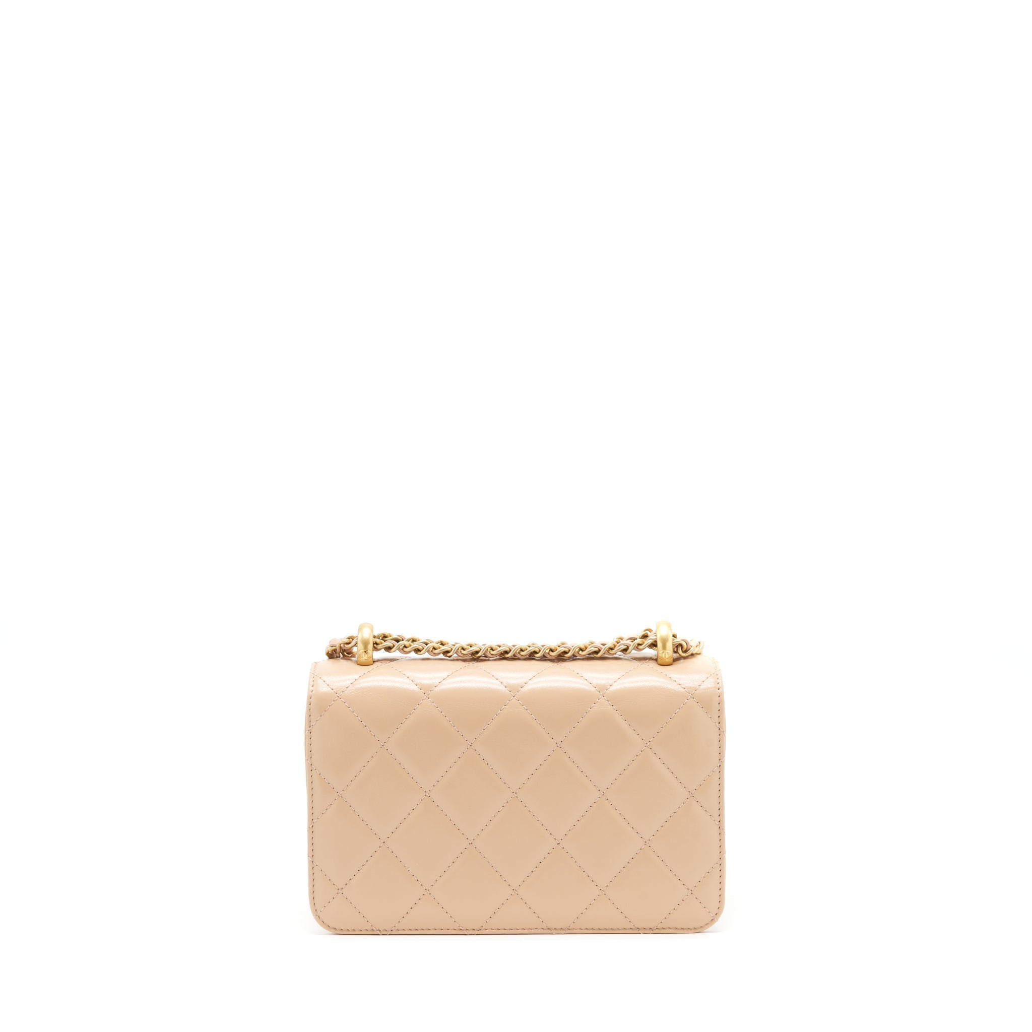 Chanel 21A Small Gold Crush Flap Bag Calfskin Beige