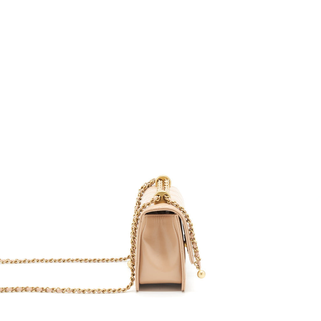 Chanel 21A Small Gold Crush Flap Bag Calfskin Beige