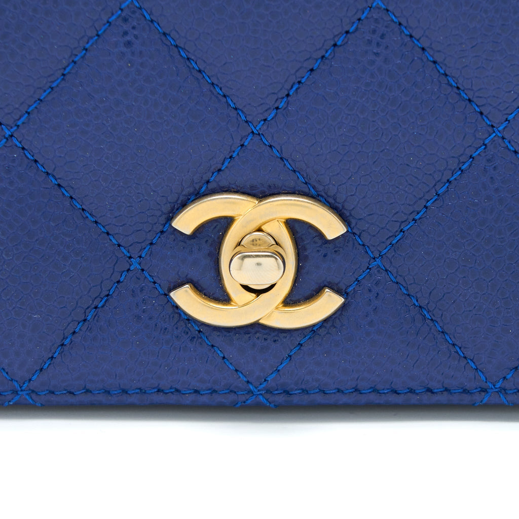 Chanel Top Handle Quilted Flap Bag Caviar Blue