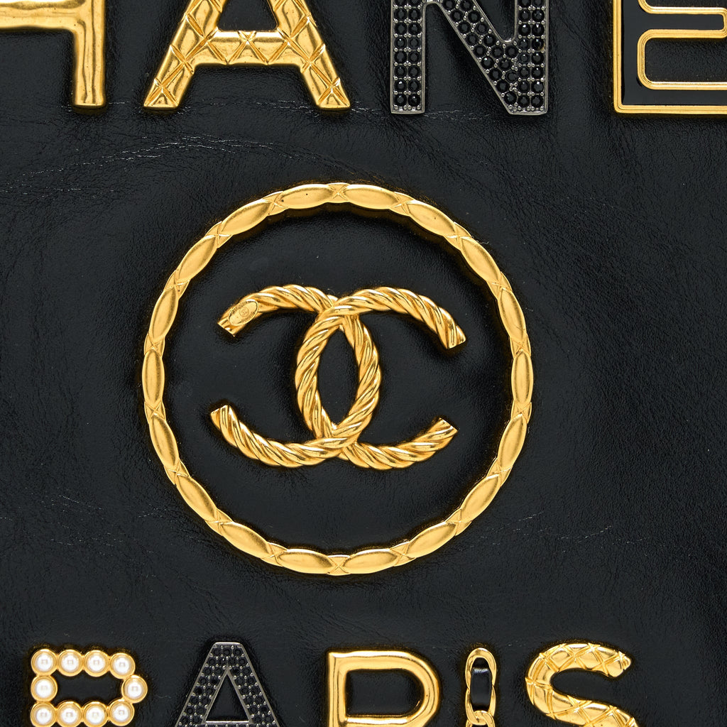 Chanel Deauville Tote Bag Calfskin Black With Detail Logo