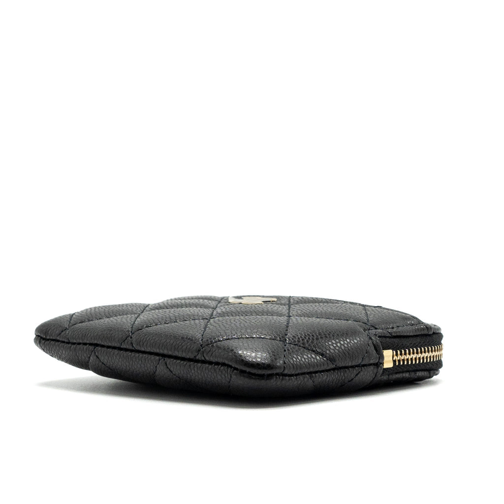 Chanel square zipper pouch card holder caviar Black L (microchip)