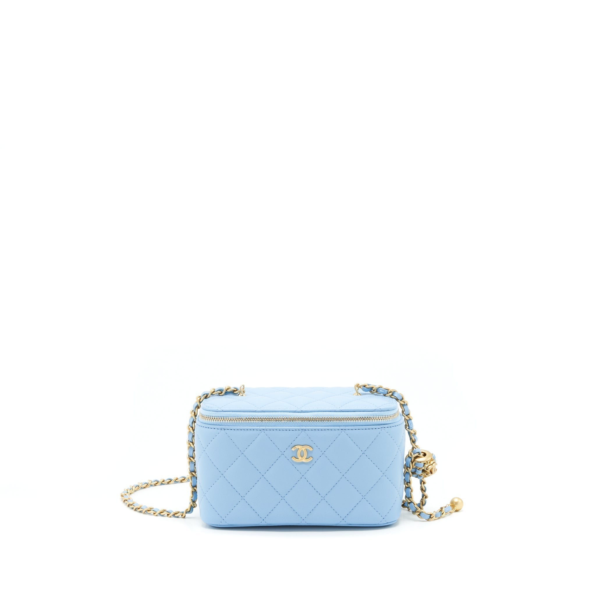 Chanel 22S Pearl Crush Long Vanity With Chain Lambskin Blue