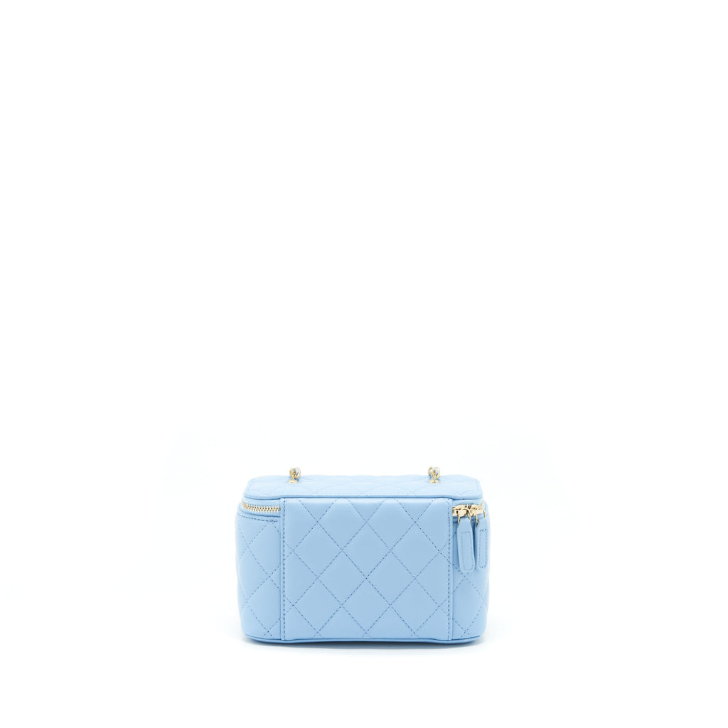Chanel 22S Pearl Crush Long Vanity With Chain Lambskin Blue