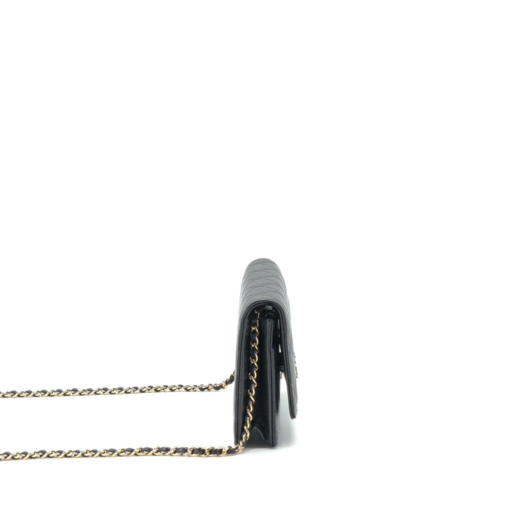Chanel 22S Detail CC Logo Wallet On Chain Caviar Black L