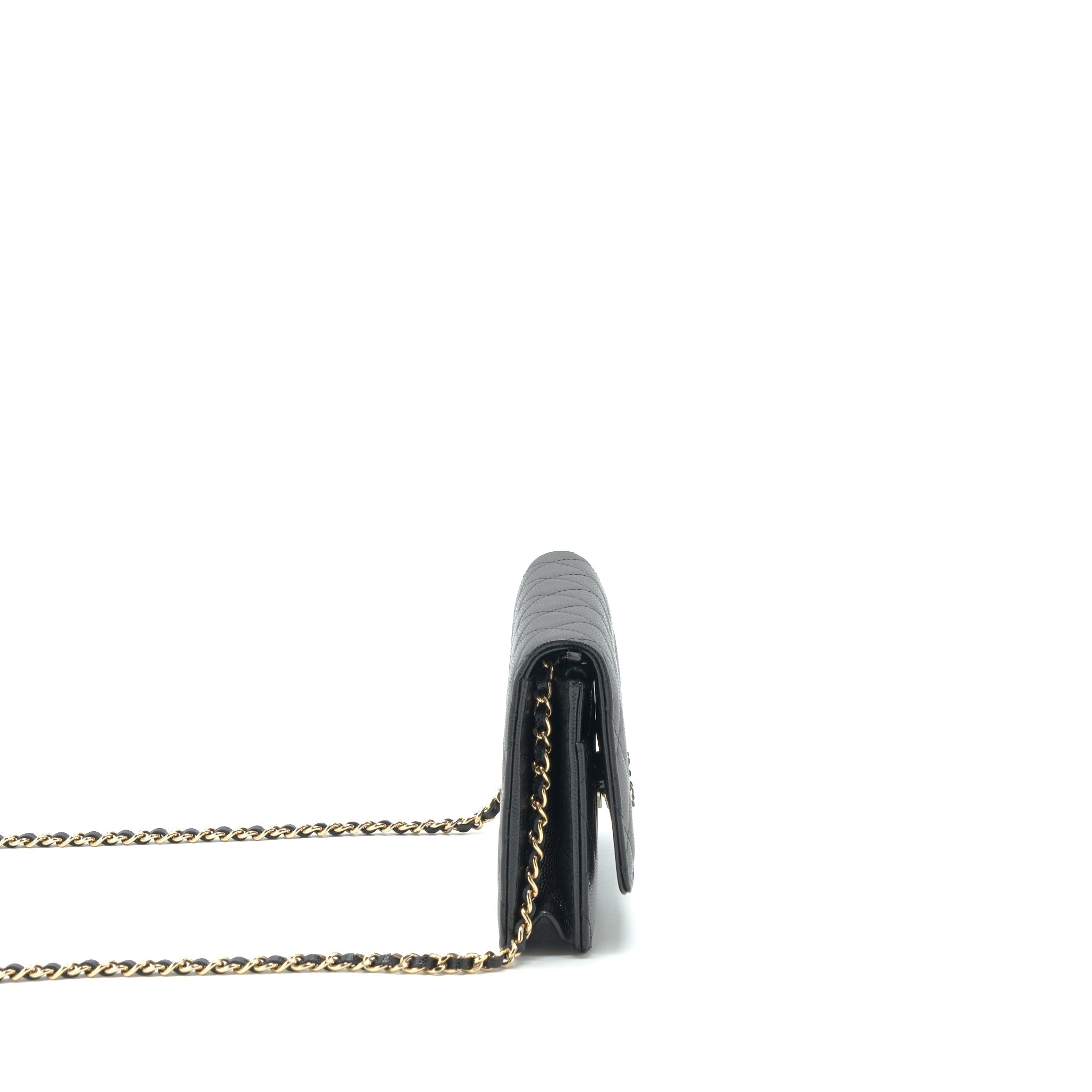 Chanel 22S Detail CC Logo Wallet On Chain Caviar Black L