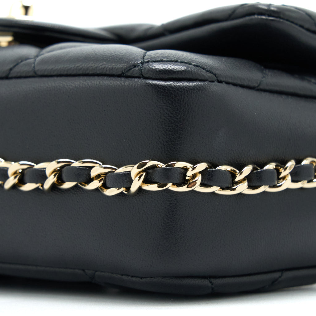 Chanel Pearl Chain Flap Bag Quilted Lambskin Black L