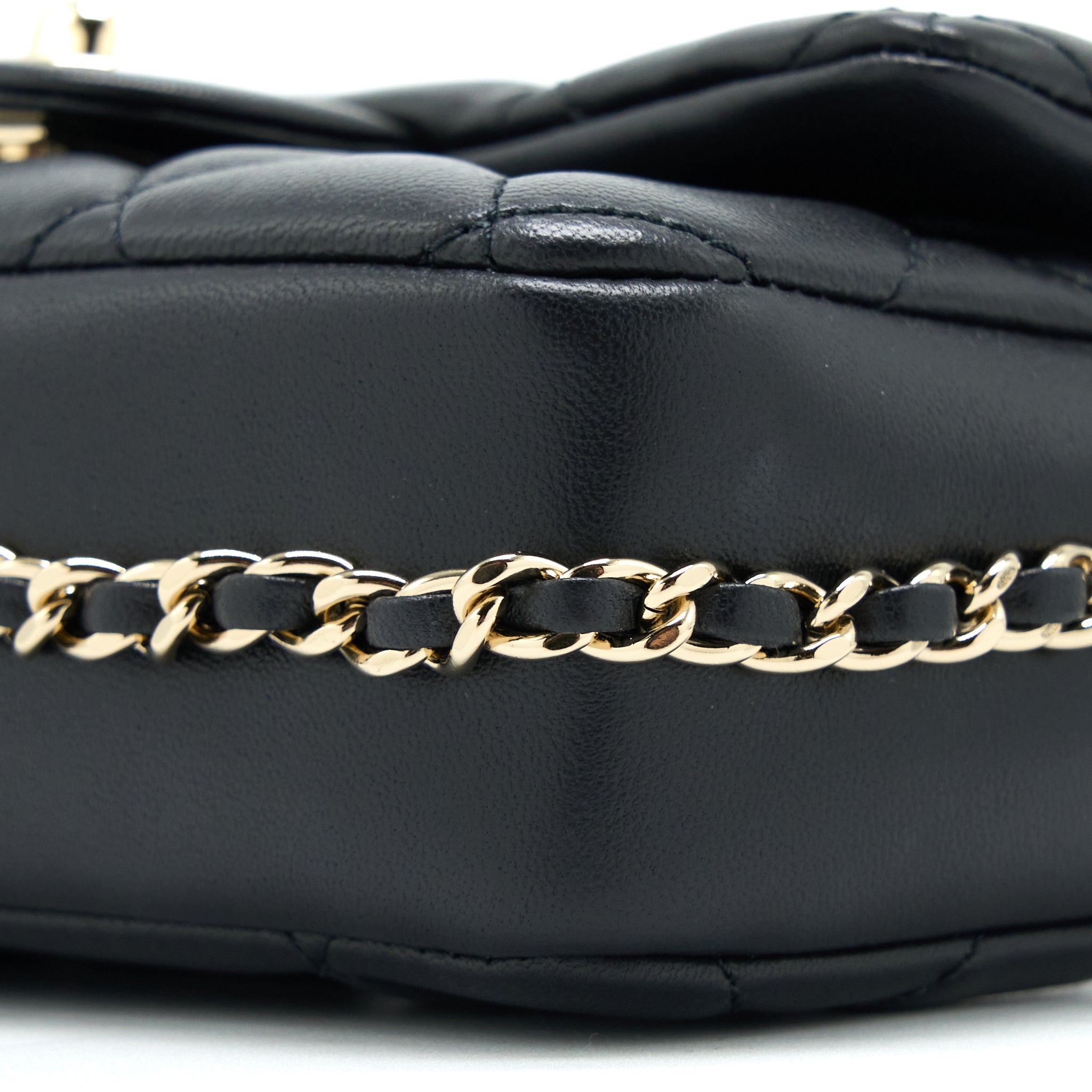 Chanel Pearl Chain Flap Bag Quilted Lambskin Black L