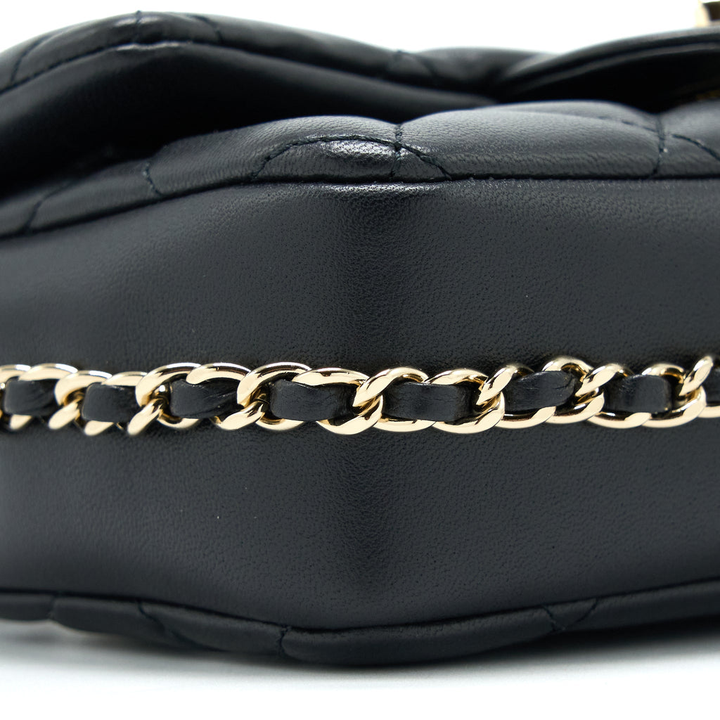 Chanel Pearl Chain Flap Bag Quilted Lambskin Black L