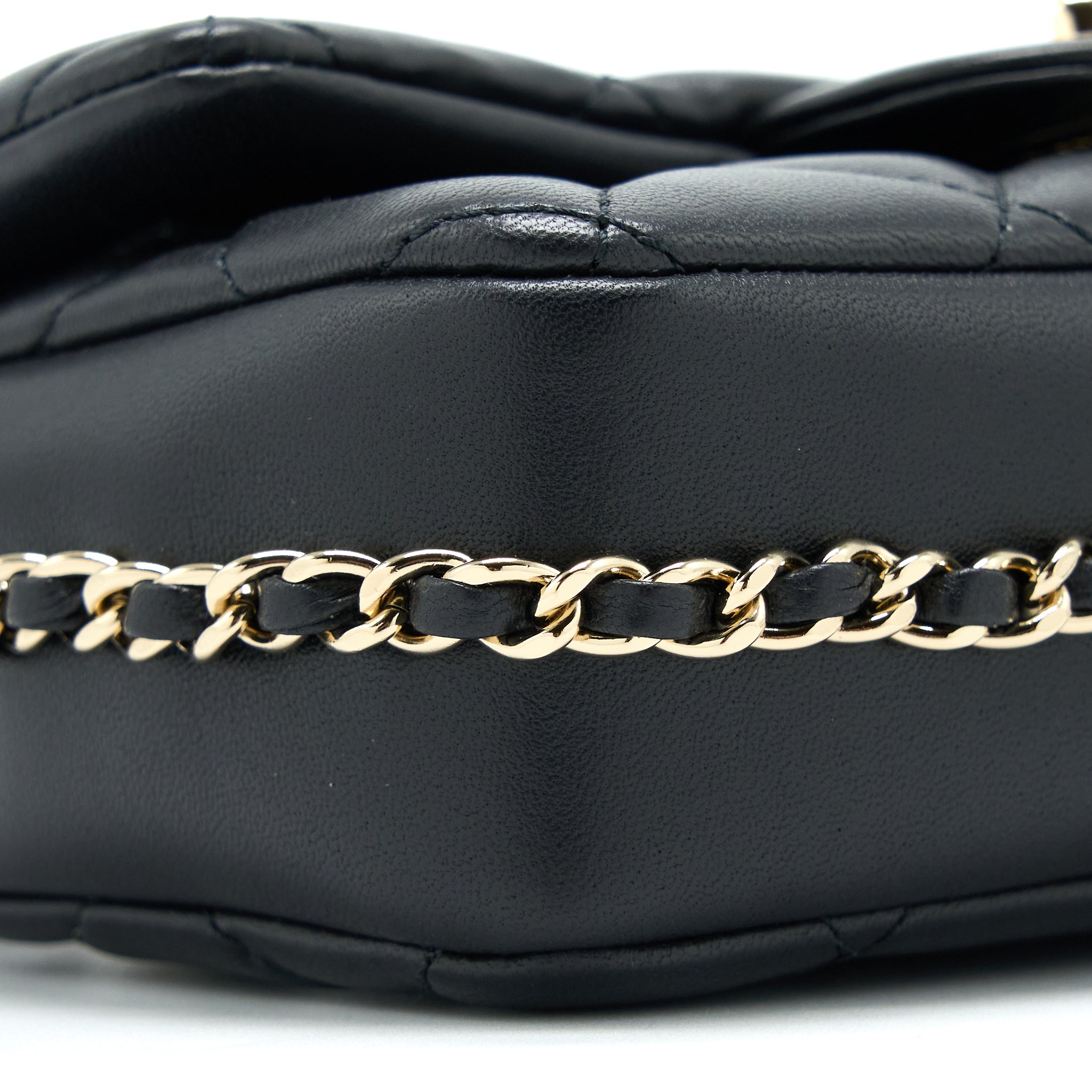 Chanel Pearl Chain Flap Bag Quilted Lambskin Black L