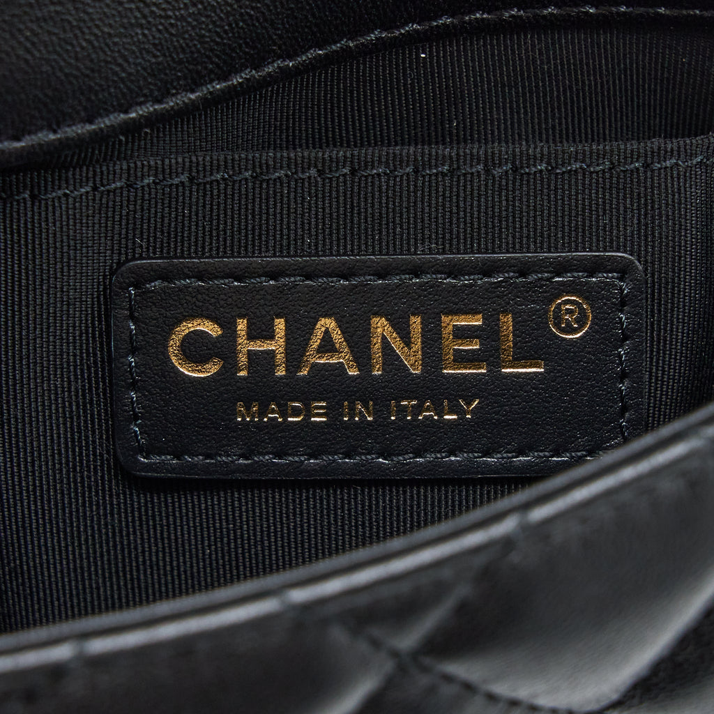 Chanel Pearl Chain Flap Bag Quilted Lambskin Black L