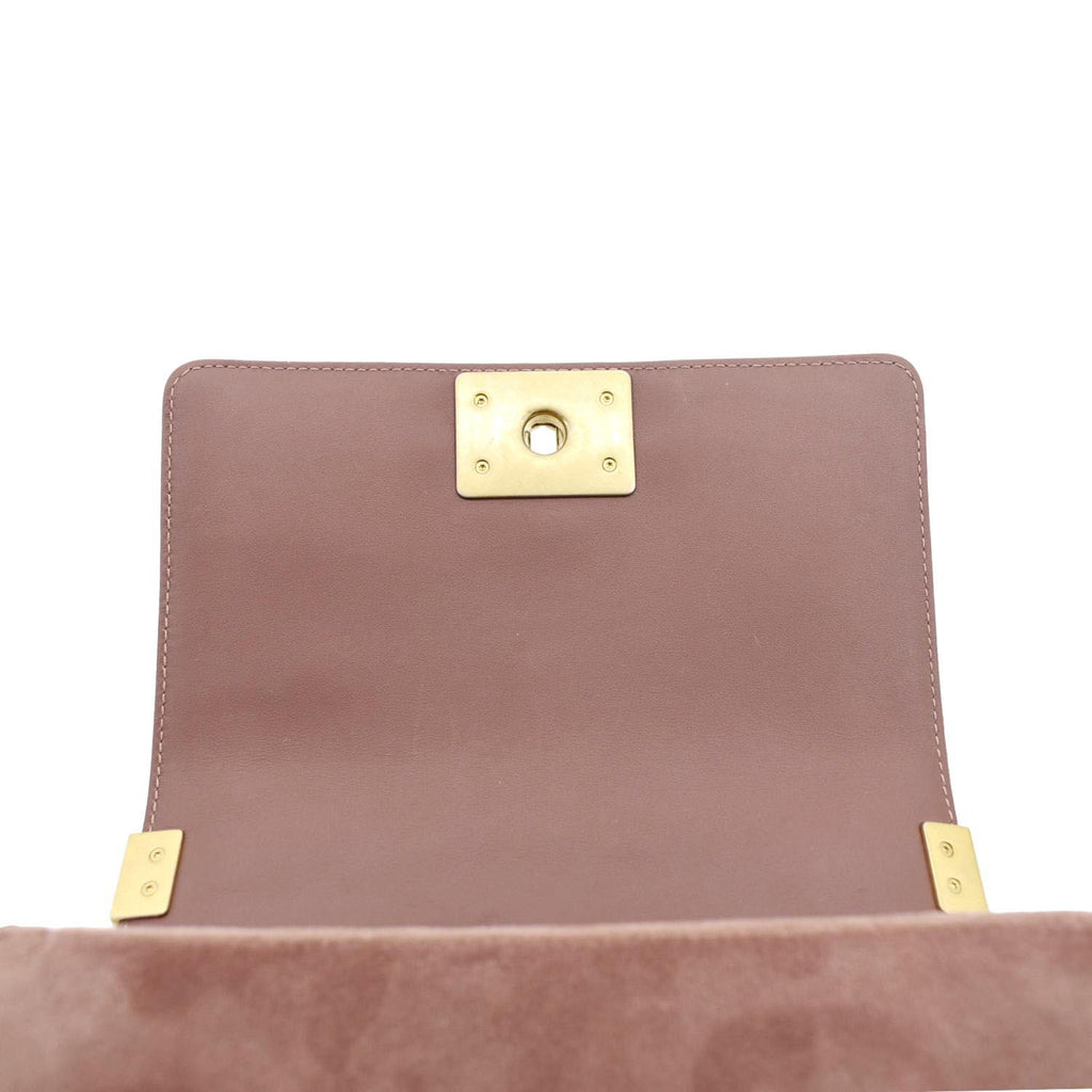 CHANEL Small Boy CC Chain Velvet Shoulder Bag Pink