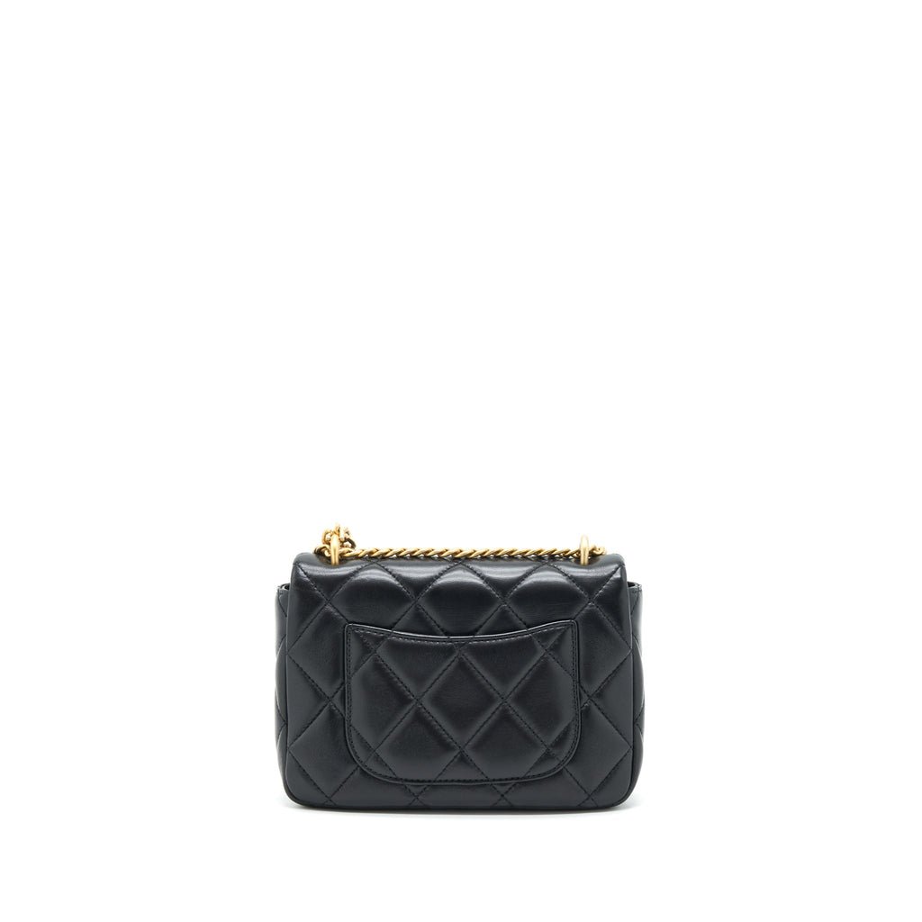 Chanel 22P Mini Square Flap Bag Lambskin Black Gold/Black Hardware