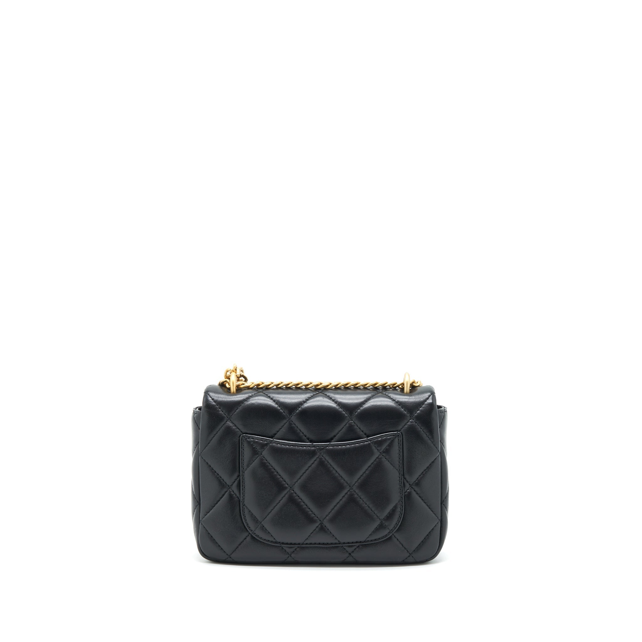 Chanel 22P Mini Square Flap Bag Lambskin Black Gold/Black Hardware