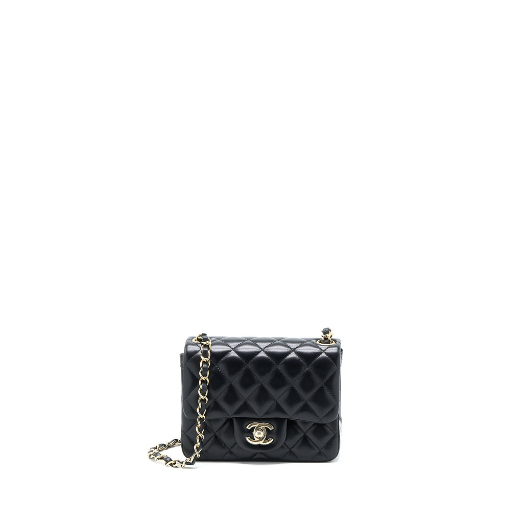 Chanel Classic Mini Square Flap Bag Lambskin Black L (Microchip)