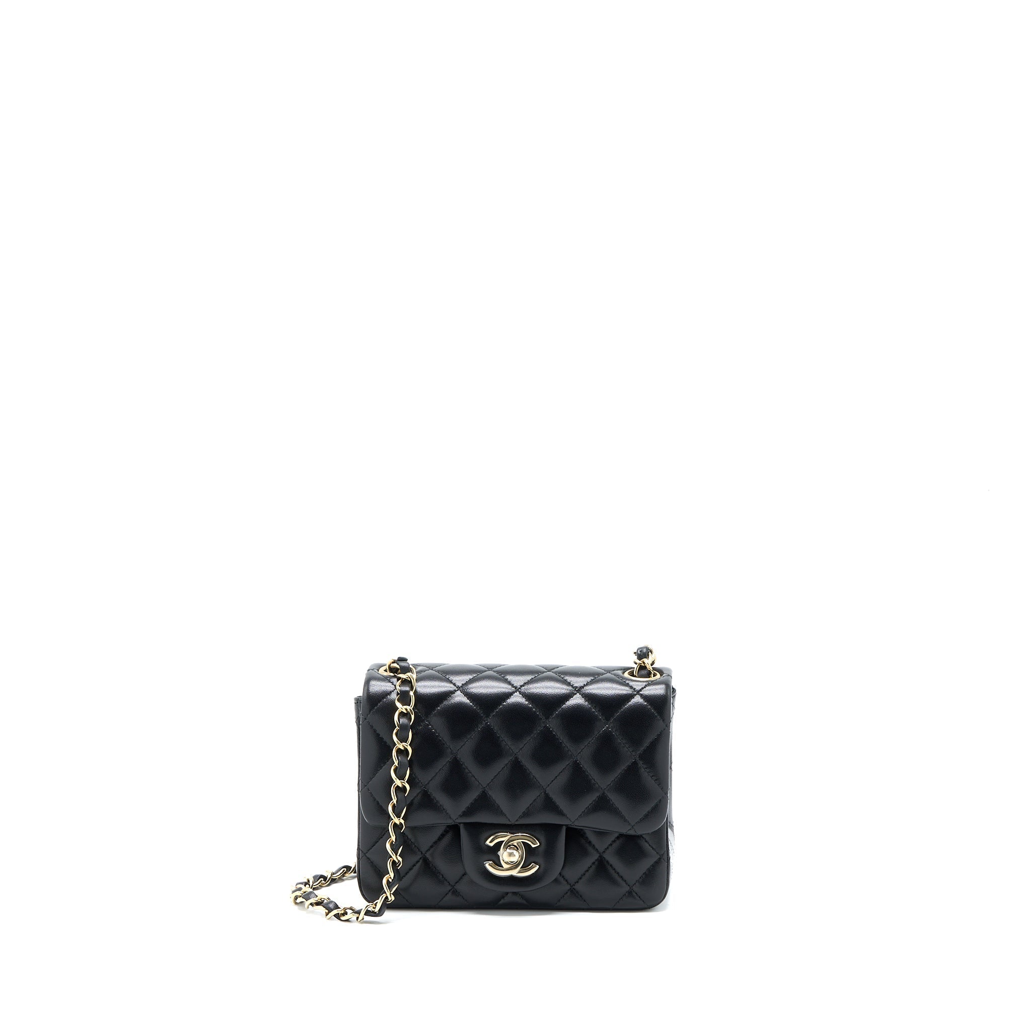 Chanel Classic Mini Square Flap Bag Lambskin Black L (Microchip)