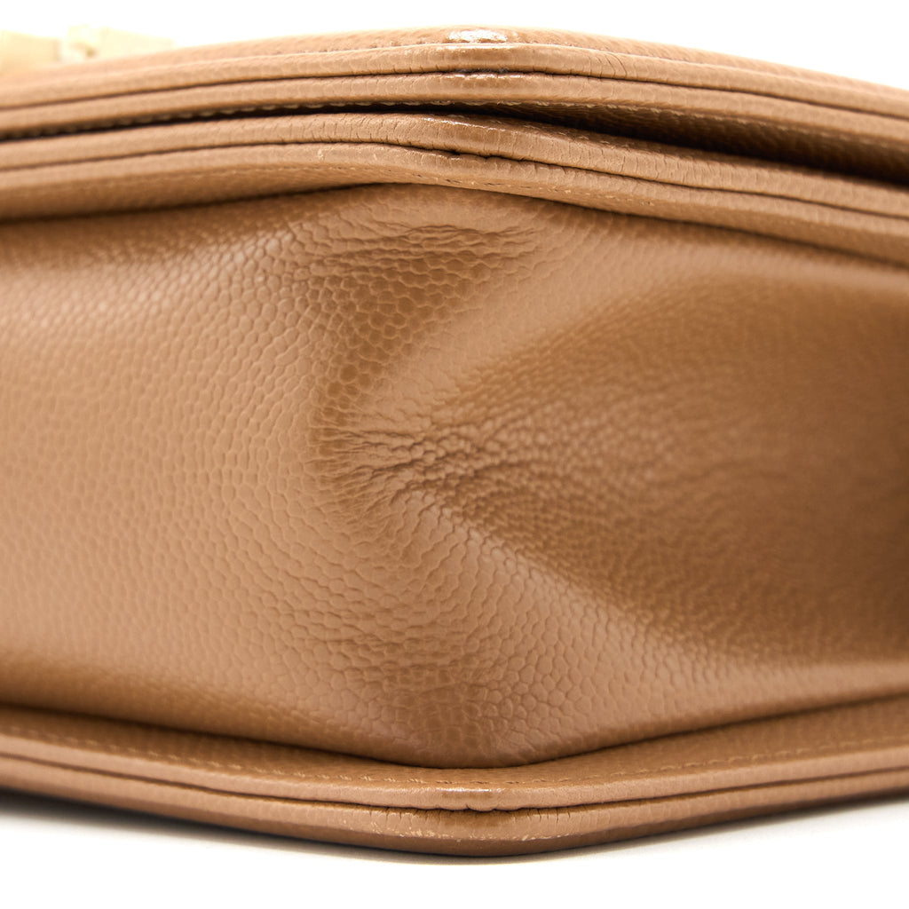 Chanel 21K Small Boy Bag Caviar Camel L (Microchip)