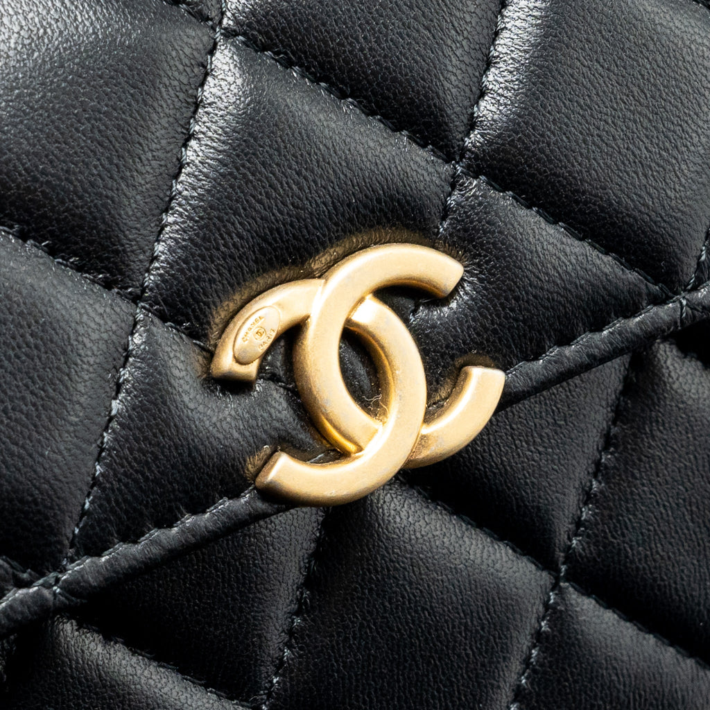 Chanel 22b Enamel Top Handle Flap Bag Lambskin Black  (Microchip)