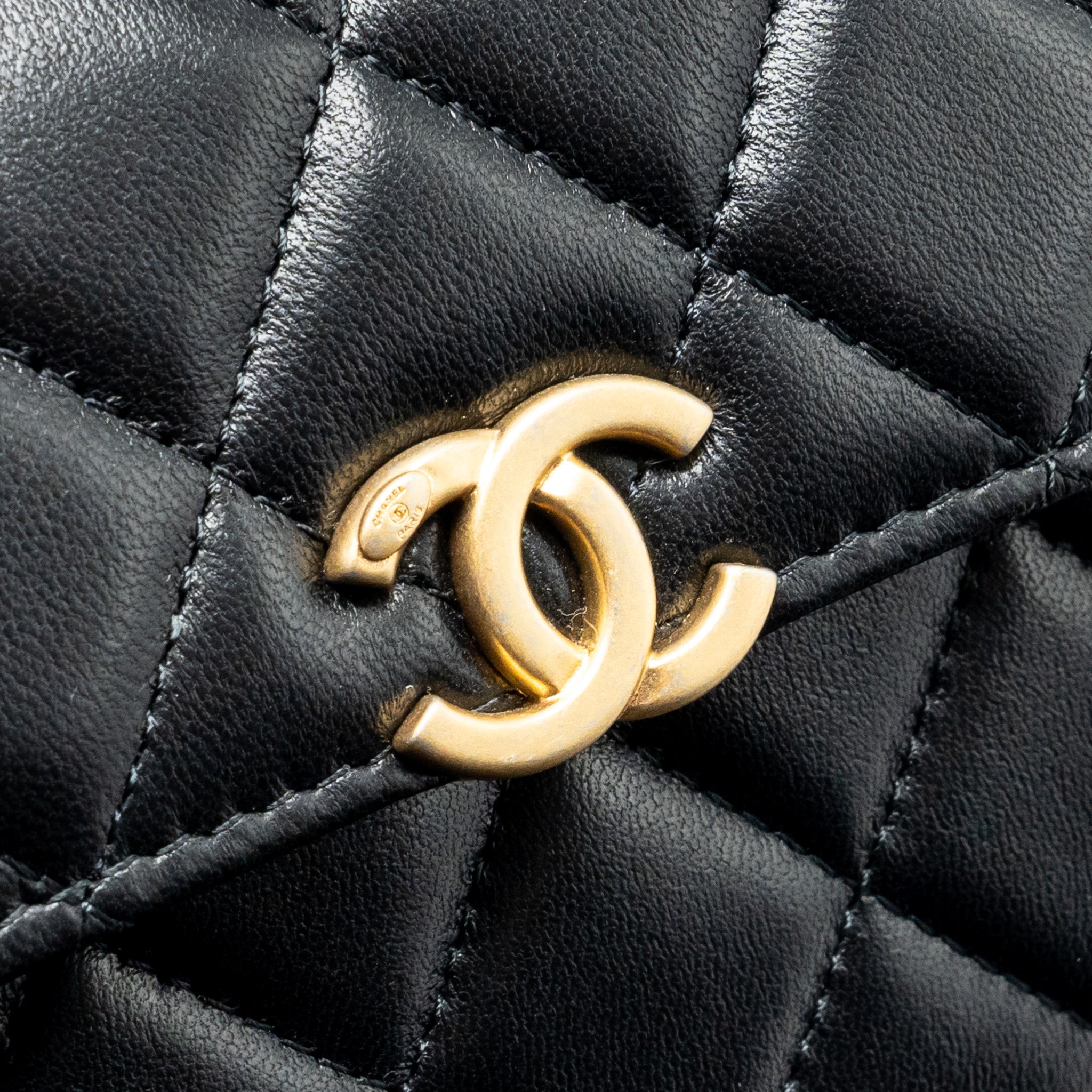 Chanel 22b Enamel Top Handle Flap Bag Lambskin Black  (Microchip)