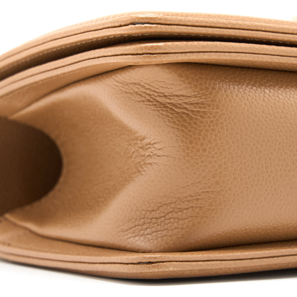 Chanel 21K Small Boy Bag Caviar Camel L (Microchip)