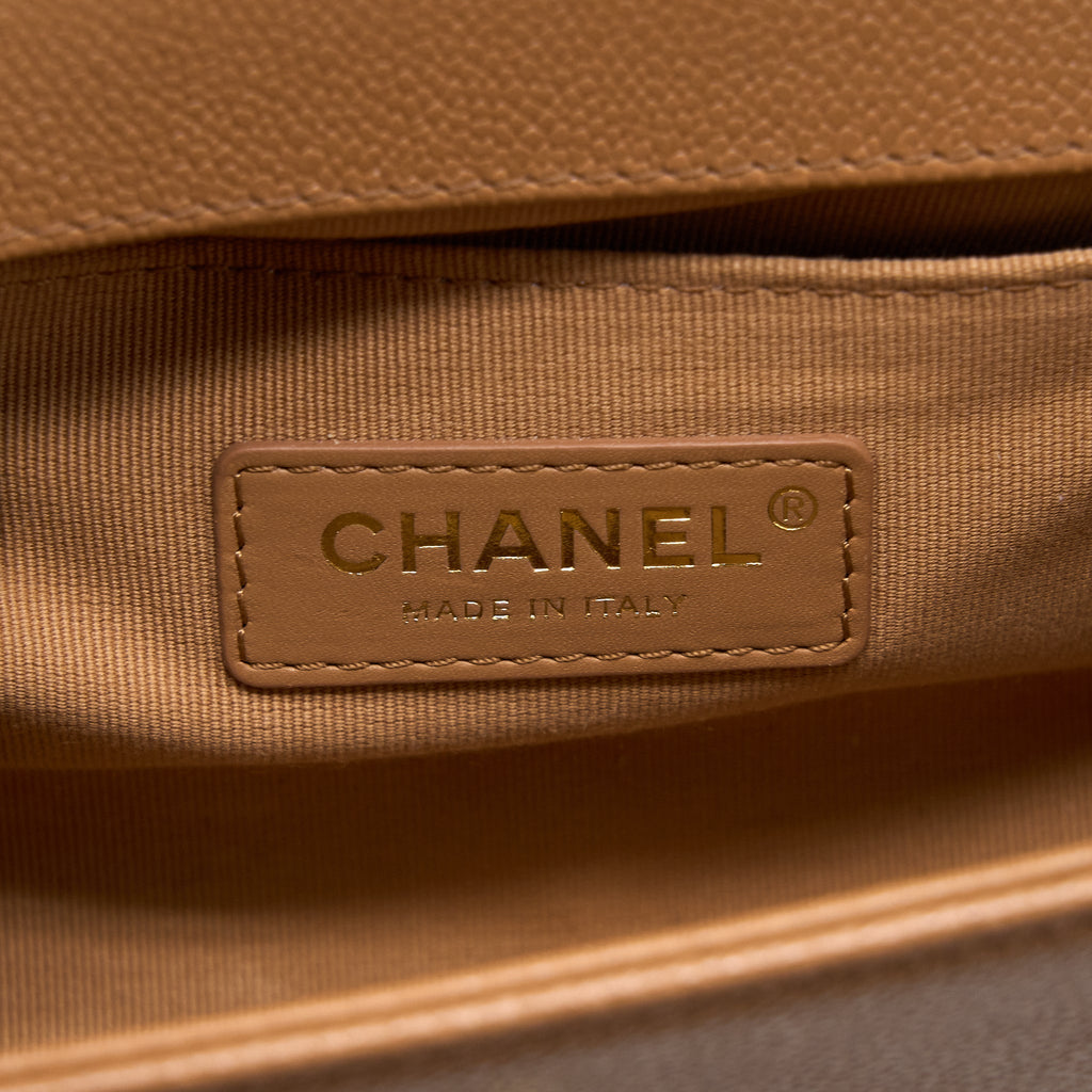 Chanel 21K Small Boy Bag Caviar Camel L (Microchip)
